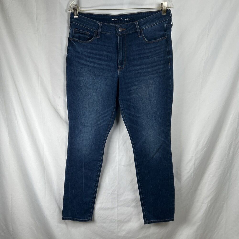 Old Navy Pop Icon Skinny Jeans Women’s 12 SHORT Mid Rise Nicky Dark Wash Denim